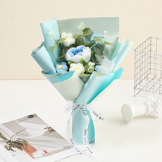 情人節針織花成品花束手工花編織花針織毛線花新娘手捧花, 藍色款 單花束