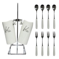 비시몬 도자기 티스푼 티포크 티스푼통 세트, 1세트, 티스푼+티포크+티스푼통