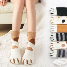 고양이 롱 수면양말 6종 [세상따숩 극세사 수족냉증 여자 임산부], 1개