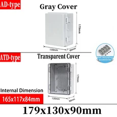 IP66 방수 전기 접속함 ABS 플라스틱 PC 인클로저 힌지 버클 실외 배전함, 179x130x90mm, Gray Cover, 01 Gray cover