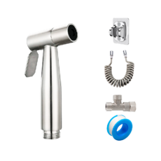 不鏽鋼沖洗器噴槍組-免打孔快速安裝、強力增壓、多功能清潔, C.不鏽鋼噴頭伸縮管組(附無痕貼掛架), DIY