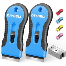 DIYSELF 2개 세트 유리 긁개 면도날 도구10개 예비 날 포함 빠른 교체 가능 쿡탑과 타일용 컴팩트 데칼 및 가정용 청소용 Yellow, 1세트