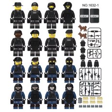 特警軍事積木人偶武器組 悍馬車甲車模型 與樂高相容 兒童益智拼裝玩具, 1個, 1632一套16款含武器