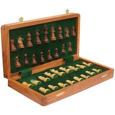 마그네틱 여행용 체스 보드 세트 - 클래식 우드 스톤턴 17.8 x 17.8cm(7 x 7인치) 포켓 체스 세트 접이식 게임 보드 포함 고급 로즈우드로 수작업으로 제작