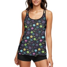 [ 1205013 ] 헌트파미 탱크니즈 여성용 수영복 투피스 2025 여름 복부 컨트롤 탱크탑 보이쇼츠 포함 게임 M