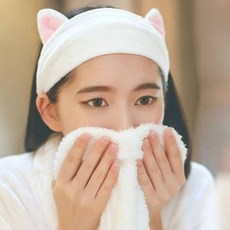 세안 헤어 고양이 밴드 세수 샤워 머리띠, 화이트