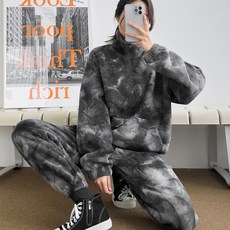 刷絨高領長袖半拉鍊長袖T恤+鬆緊帶縮口長褲