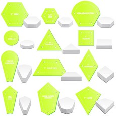 128010 Cinnvoice 612피스 패치워크 종이 조각 용품 12가지 모양 아크릴 템플릿 세트 드레스덴 플레이트 재봉용 600개 포함 삼각형 육각형 퀼팅 (옐로우 그린, 옐로우 그린