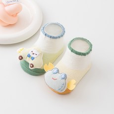 嬰兒地板襪 夏季透氣防滑, 淡黃 淺綠 兩雙, 1個