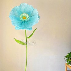 대형 인테리어 종이꽃 DIY 세트 50cm 양귀비 꽃 장식용 크레이프 페이퍼 공예 패키지, 연청(밝은꽃 중앙 잎포함)