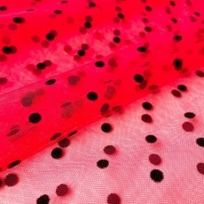 5mm 블랙 플로킹 폴카 도트 튤 스팟 메쉬 네트 소프트 스트레치 패브릭 DIY 핸드메이드 공예 바느, [01] 45x155cm(17inx61in), 07 빨간, 1개