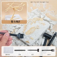 공룡 화석 발굴키트 고고학 체험 DIY 선물용 장난감 세트 익룡 화석 도구 제공, 1개