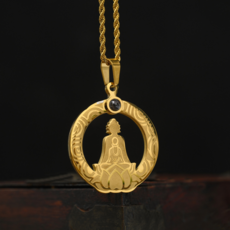 簡修行 佛陀項鍊 投影石吊墜 鈦鋼復古飾品, 禪意款