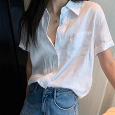 SELEAD 여성여름셔츠 오버핏셔츠 링클프리셔츠 화이트블라우스 블루셔츠 여성오피스룩 여성반팔셔츠