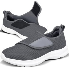 JFbaha 간호 남성 초경량 반사재 재활 남성용 통기성 간호 신사 간호 전도 예방 폭넓은 4E 간호 운동화 매직 테이프 노인 미끄럼 방지 실외 검은 다크 그레이 성인 26.0