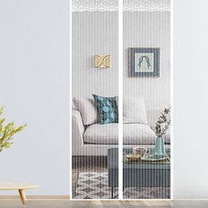 현관 방충망 자석식 스트라이프 찍찍이 탈부착 100x210cm 화이트, 단품, 상세페이지 참조