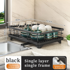 家用碗架瀝水架 廚房置物架 碗碟收納架, 黑色-單層款