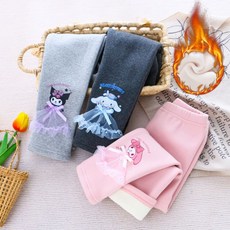 保暖秋褲女童純棉彈力卡通長褲，秋冬加厚兒童加絨外穿打底褲