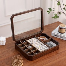 廠家直銷復古桌面結婚禮物實木首飾盒飾品收納盒定製輕奢高級感, 1個, 八角盒(黑胡桃色)