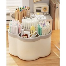 마노슈가 꽃모양 회전 연필꽂이 다용도 꽂이, 1개, 화이트