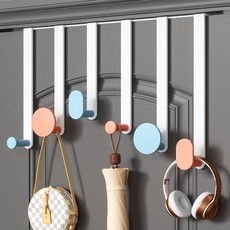 도어후크 화장실 옷걸이 침실 수납장 출입문 북유럽 뒷걸이 욕실 선반 행거, 체리 핑크x스카이블루(6갈고리)셀러