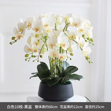 고급 조화 호접란 화분 꽃 센터피스 인테리어 개업, 화이트 10가지-블랙 화분