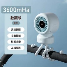 新款八爪魚嬰兒車風扇usb桌面檯扇家用便攜靜音循環小電風扇, 1個, 藍色(數顯款):3600mah