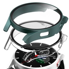 GOOSPERY Galaxy Watch 相容 全覆蓋 鋼化玻璃 保護殼, 綠色 + 透明, 2個