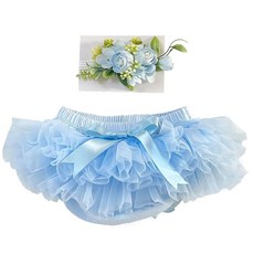 LilPinkGoose 여아용 베이비 블루 튀튀 기저귀 커버 꽃 머리띠 세트 유아 및 유아용 케이크 스매시 사진 베이비 블루100428