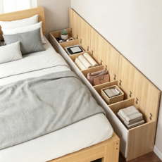하루꿈 침대 틈새 수납장 플립형 침대옆 협탁 침실 공간활용 정리 수납함, 원목색