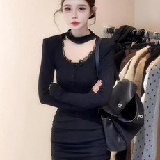 Couchsurfing 여성 슬림핏 레이스 카라 단추 미니 원피스 671