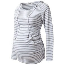 GINKANA 임산부 후디 긴소매 셔츠 캐주얼 임산부 상의 임산부 스웨트셔츠 캐주얼 의류 Gery With Black+Black XXL, Small, 화이트 및 그레이 스트라이프