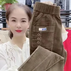 여성 따뜻한 봄 겨울 단추 주머니 주름 장식 빈티지 빅 대형 플러스 사이즈 캐주얼 파티 패션 느슨한 바지