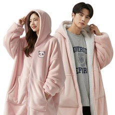믿추 후드 입는담요 극세사 보온담요 오버사이즈 고중량 겨울용, 핑크, 1개