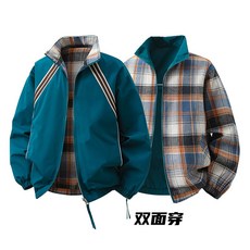 戶外登山防潑水休閒情侶夾克男女同款上衣 格子寬鬆雙面穿