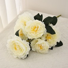 7頭牡丹花束假花 高檔手捧花道具家居餐桌裝飾擺件仿真花仿真花永生花人造花乾燥花永不凋零拍照道具假花裝飾居家裝飾, 7頭大牡丹-白色, 1個