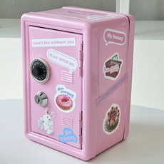 라이프올 미니 금고 저금통 동전 지폐 수납 + 스티커포함, 1개, 핑크