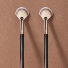 백송 1+1 아트 엣지 멀티 퍼포먼스 브러쉬 2개 SET 부들 팬형 화장품 툴 컨투어링 하이라이팅, 블랙