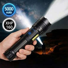 대형 사이즈 Keebright XHP160 초강력 LED 손전등 충전식 5000mAh 대용량 야외 비상 캠핑, 1개