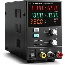 DC 전원 공급 장치 USB-C PC 제어가 포함된 32V 10A 가변 전원 공급 장치 프로그래밍 가능 인코더 노브 18W 급속 충전 실험실 테스트용 듀얼 디스플레이 전자 제품, DC 전원 공급 장치 USB-C PC 제어가 포함된 3