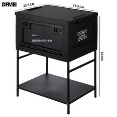 DFMEI 戶外露營摺疊箱汽車後備箱家用復古便攜收納箱野營車載儲物箱, 1個, 30L黑色+印字+木蓋+支架