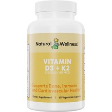 Natural Wellness Vitamin D3 + K2 – High Potency Vitamin D3 2500 IU & K2 MK-7 45 mcg – Supports Bon, 1개