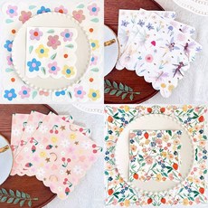 오릴리 파티 플라워 접대용 엣지컷 라운드 도톰한 3겹 디자인 냅킨, 2세트, 16개입, 베리가든 S 24cm (3겹)