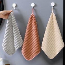 柔軟吸水小毛巾 可掛式方巾 30x30cm 廚房衛生間手帕, 1個, 3條裝波紋 淺灰+橙紅+米白, 30厘米 * 30厘米