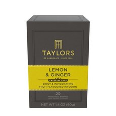 Taylors of Harrogate 블랙베리 & 라즈베리 허브 티 개별 포장된 백 20개(1팩) 달콤함 타르트 & 톡 쏘는 맛 카페인 프리 뜨겁거나 아이스 즐기기, Ginger Lemon, 20 Count (Pack of 1), 2g