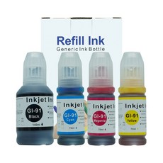 그래토너 캐논 호환 무한 리필 잉크 4색 세트 GI-91, 검정, 파랑, 빨강, 노랑, 1세트