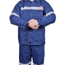 加厚牛仔電焊工作服套裝男 耐磨防燙多口袋焊工勞保服, 1個, 白紗MA反光條套裝,185XXXL