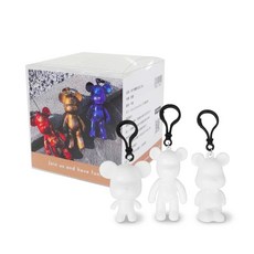 時代中西畫材 迷你流體熊白胚3入組（鑰匙圈款）diy手作 流體藝術 親子同樂 酒精墨水 暈染, 1個