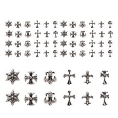 네일 파츠 메탈 파츠 3D 스터드 데코 파츠 빈티지 크로스 펑크 네일 스터드 네일 아트 용품 DIY 크래프트 액세서리 60개 고은색 (스타일 1)