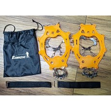 伊凱文戶外 EAMKEVC 簡易冰爪 附魔鬼氈束帶 防滑鞋套 13爪 泥地防滑 一袋2入, 橘